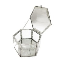 Small square silver metal glass jewelry storage box